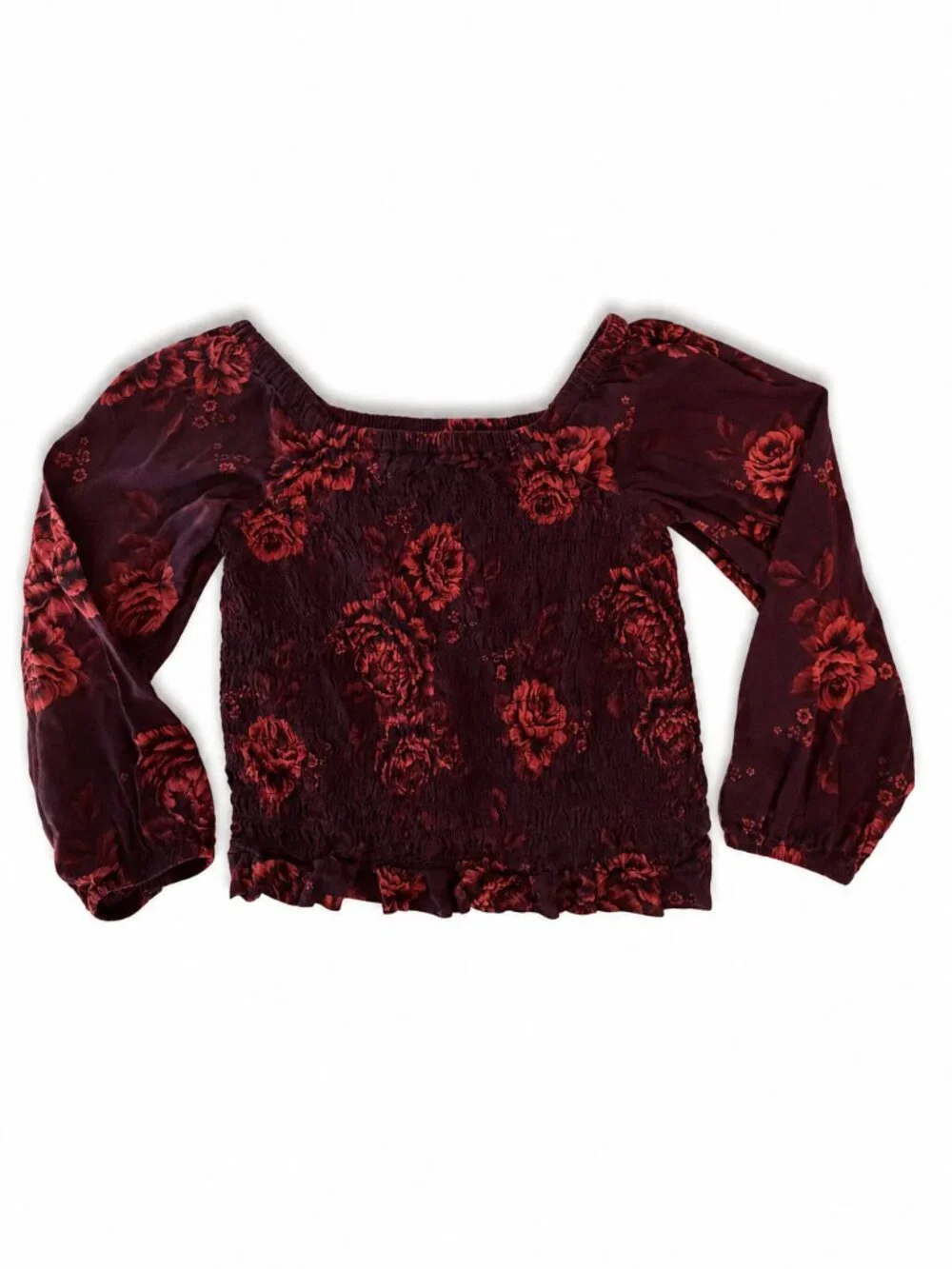 Old Navy Girls Burgundy Floral Smocked Top L 10–12